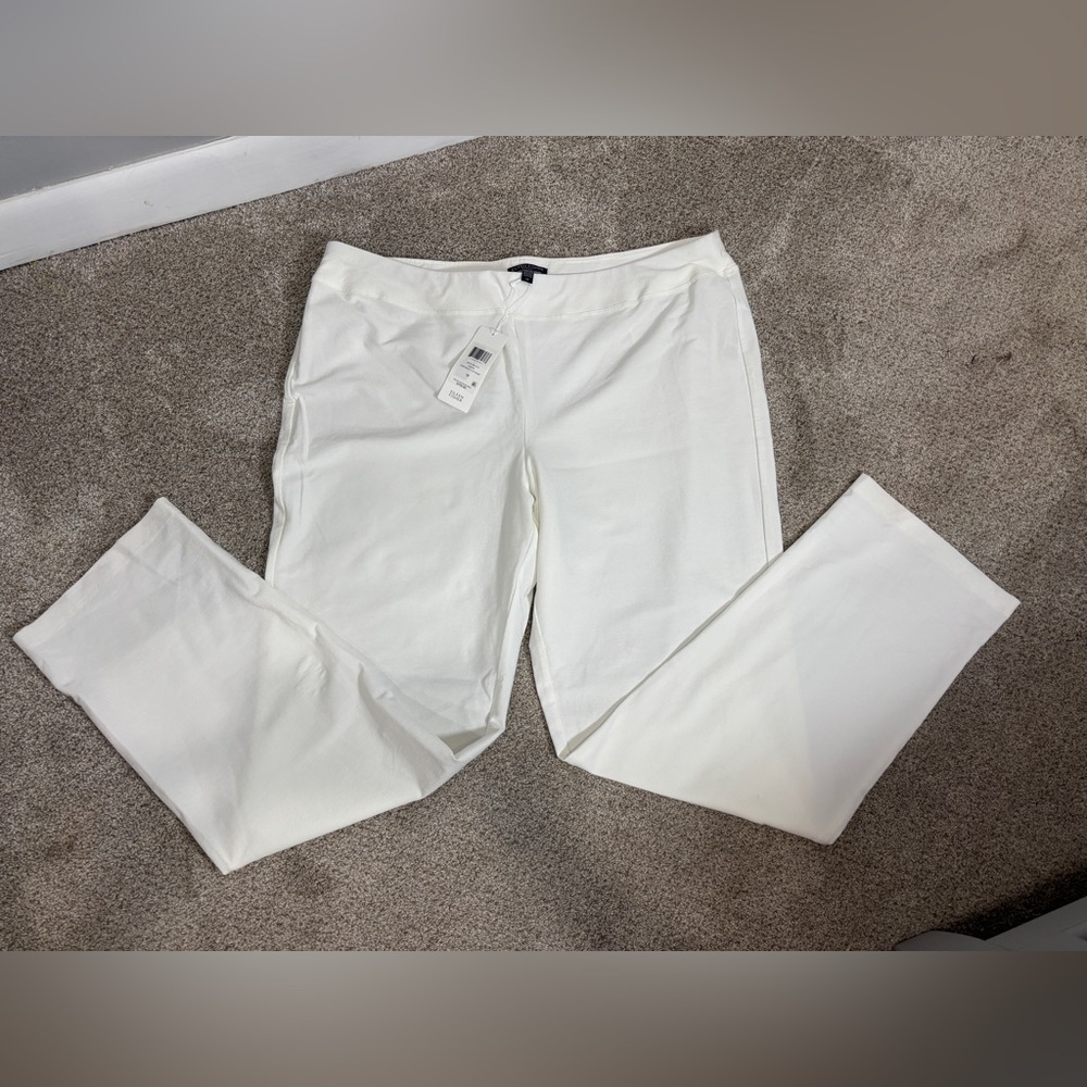 NWT Eileen Fisher Washable Stretch Crepe Pull On White Slim Bootcut Pant 1X